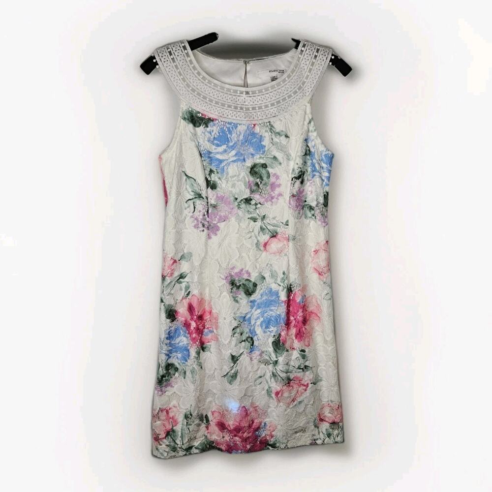 Studio One Floral Fit And Flare Sleeveless Dress White Size 2P Easter Church